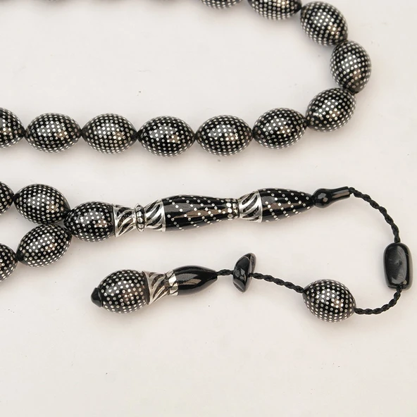 Oltu Taşı Nokta Çeşmi Bülbül İşlemeli Tespih - Resim 2