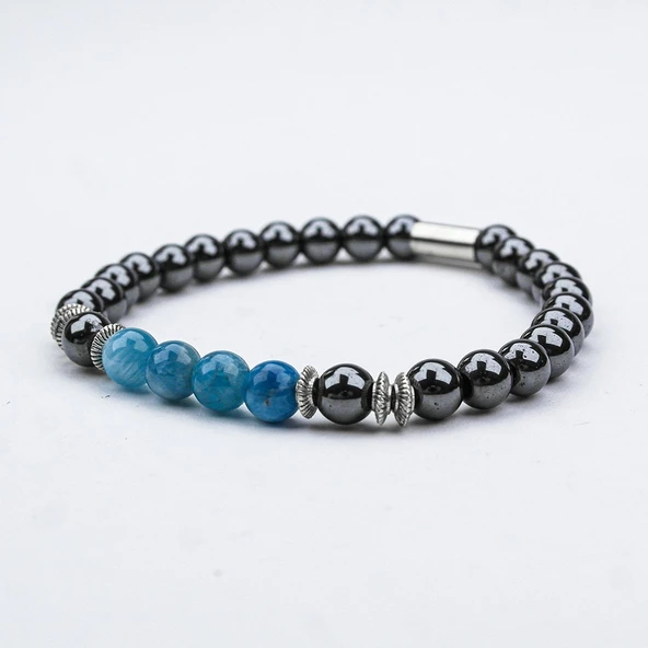 HEMATİT VE AKİK TAŞI MİSİNA LASTİKLİ BİLEKLİK - Resim 4