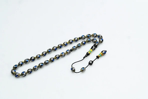 Oltu Taşı Ve Sarı Galalith  Çift Çeşmi Bülbül İşlemeli Tespih ürün görseli