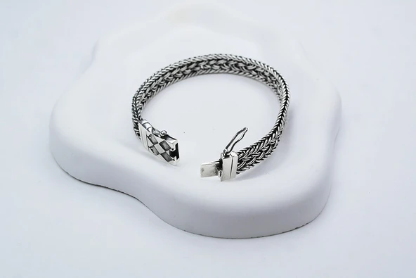 El Örmesi Papağan Kilitli Gümüş Erkek Bileklik - Resim 5