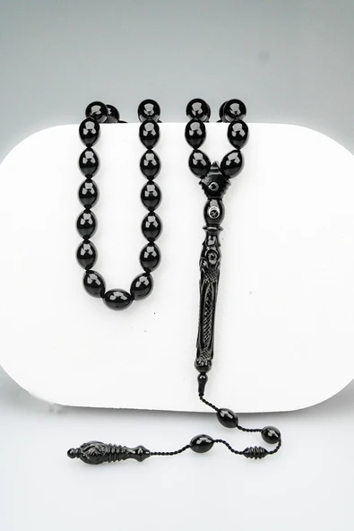 Oltu Taşı  Özel Seri  Hayat Ağacı Oyma İmame İşçilikli Tespih - Resim 3