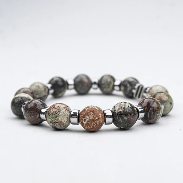 KAR TANESİ OPSİDYEN VE OLTU TAŞI  MİSİNA LASTİKLİ BİLEKLİK - Resim 2