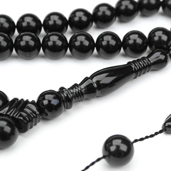 Oltu Taşı Küre Kesim Nakkaş Oyma İmame Tespih - Resim 2