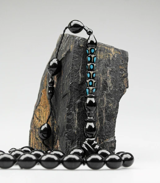 Oltu Taşı Özel Seri  Palmiye Desen İmame Oyma  İşçilikli Tespih - Resim 4