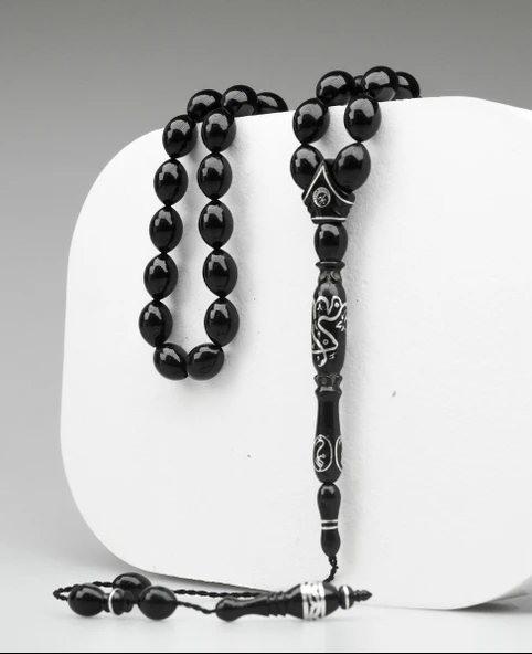 Oltu Taşı  Özel Seri Hat İşçilikli İmame Tespih - Resim 2