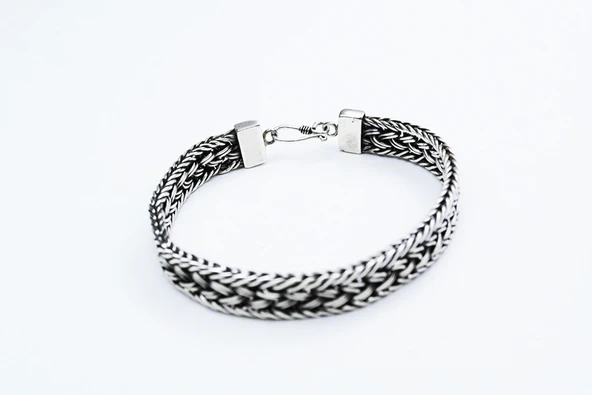 El Örmesi Papağan Kilitli Gümüş Erkek Bileklik - Resim 2