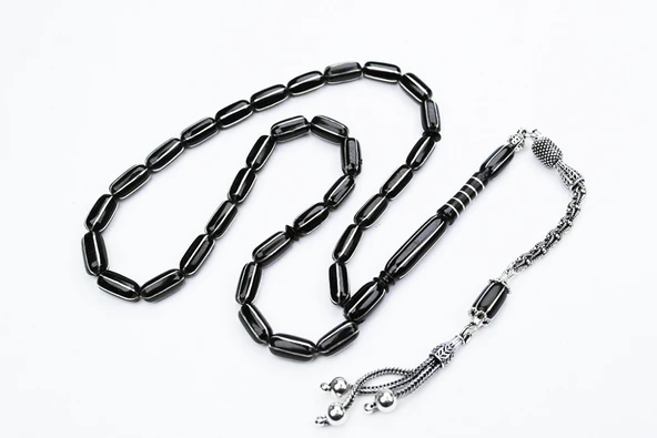 Oltu Taşı Kapsül Altılı Karpuz İşlemeli Özel Tasarım İmameli Tespih - Resim 2