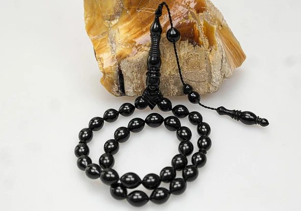 Oltu Taşı Kravatlı Şerit Çizgi İmame  Sade Tespih - Resim 2