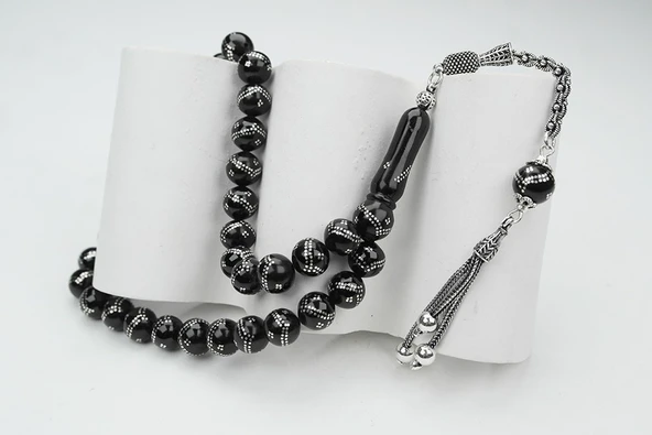 Oltu Taşı Küre  Model Çift Zikzak Dörtlü İşlemeli Tespih - Resim 4