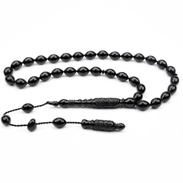 Oltu Taşı Beyzi Kesim  İmame  Nakkaş Oyma Tespih ürün görseli