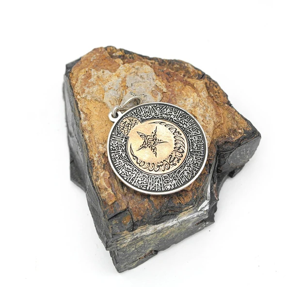 Gümüş Ayyıldız Hat Yazılı Model Erkek Kolye - Resim 2