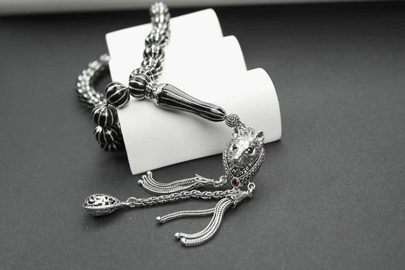 Oltu Taşı Basık  Model On İkili Karpuz Dilimi İşlemeli Tespih - Resim 4