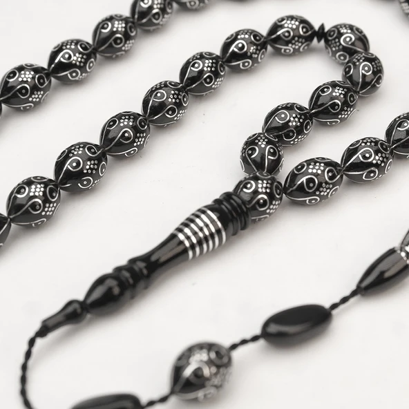 Oltu Taşı Ötr İşleme On İkili Damal İşlemeli Tespih - Resim 5