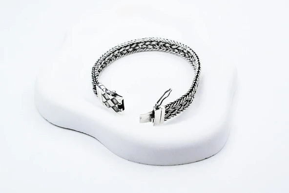 El Örmesi Papağan Kilitli Gümüş Erkek Bileklik ürün görseli