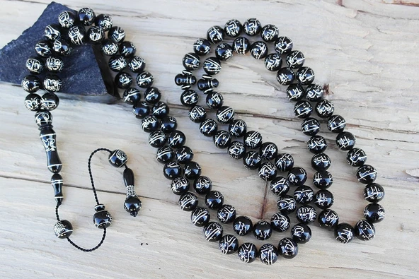 Oltu Taşı ESMAÜL HÜSNA  Arapça El İşçiliği  Namaz Tespihi - Resim 2