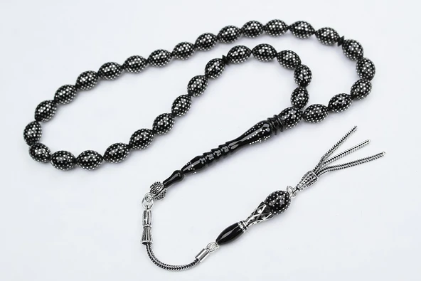 Oltu Taşı Beyzi Model Nokta Çeşmi Bülbül İşlemeli Tespih ürün görseli