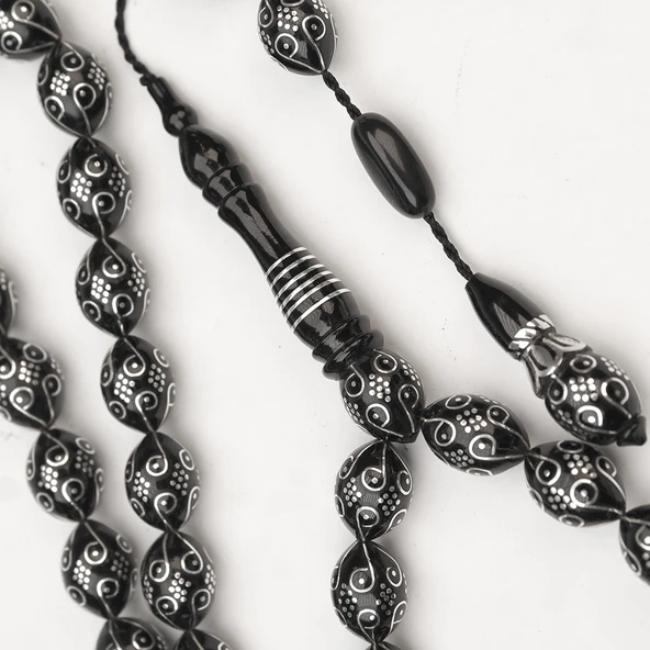 Oltu Taşı Ötr İşleme On İkili Damal İşlemeli Tespih - Resim 2