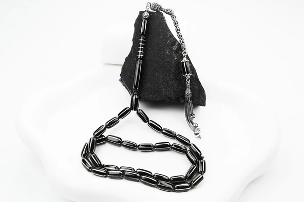 Oltu Taşı Kapsül Altılı Karpuz İşlemeli Özel Tasarım İmameli Tespih - Resim 5