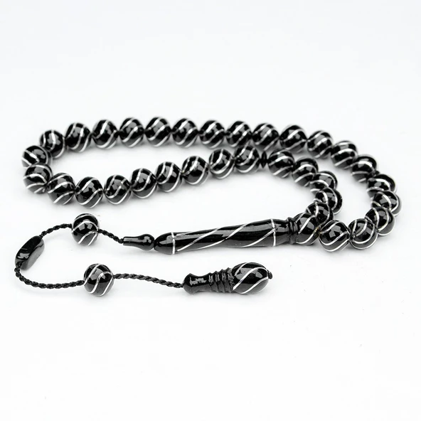 Oltu Taşı Küre Kesim Çeşmi Bülbül İşlemeli Tespih - Resim 2