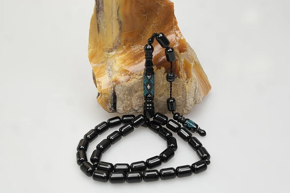 Oltu Taşı Nakkaş Kilim Desen İmameli Sade Tespih - Resim 2