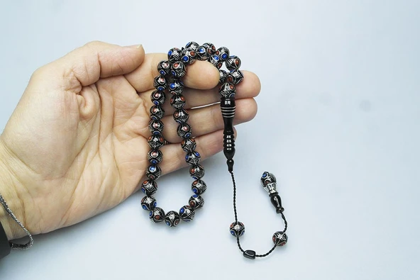 Oltu Taşı Çift Renk Damla Karpuz İşlemeli Tespih - Resim 3