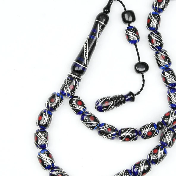 Oltu Taşı ve Galalith Kapsül Kesim Çift Çeşmi İşlemeli Tespih - Resim 3