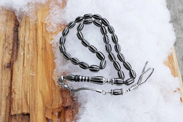 Oltu Taşı Beyzi Model Sekizli Karpuz İşlemeli Tespih - Resim 3