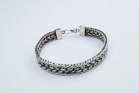 El Örmesi Papağan Kilitli Gümüş Erkek Bileklik - Resim 4