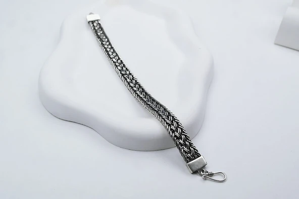 El Örmesi Papağan Kilitli Gümüş Erkek Bileklik - Resim 7