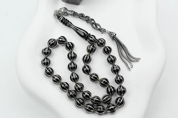 Oltu Taşı Şalgami Model On'lu Karpuz  İşlemeli Tespih - Resim 3