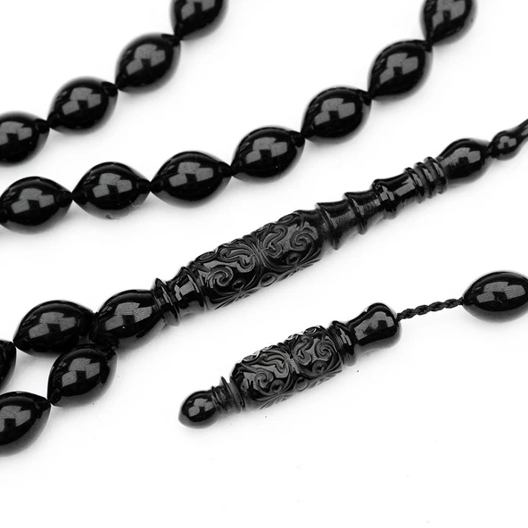 Oltu Taşı Beyzi Kesim  İmame  Nakkaş Oyma Tespih - Resim 3