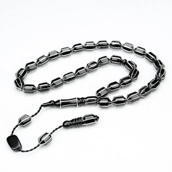 Oltu Taşı Traşlı Kesme Karpuz İşlemeli Tespih - Resim 3