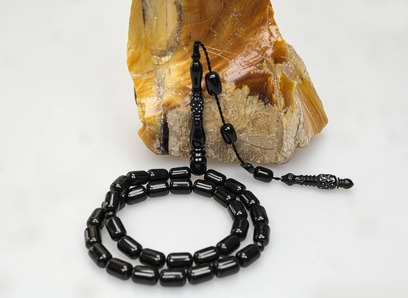 Oltu Taşı Oyma İmame  İşleme Sade Tespih - Resim 2