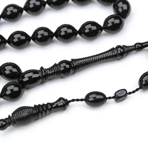 Oltu Taşı Beyzi Kesim Nakkaş Oyma İmame Tespih - Resim 2