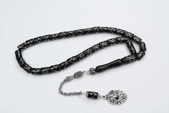 Oltu Taşı  Kesme Model Tek Zikzak Dörtlü Baklava  İşlemeli Tespih ürün görseli