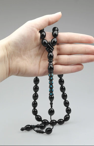 Oltu Taşı Özel Seri  Palmiye Desen İmame Oyma  İşçilikli Tespih - Resim 2