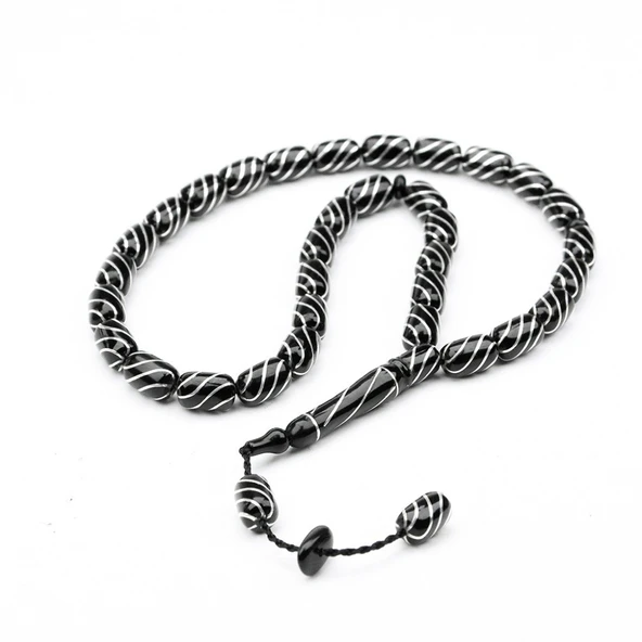 Oltu Taşı Çeşmi Bülbül İşlemeli Kapsül Tespih - Resim 2