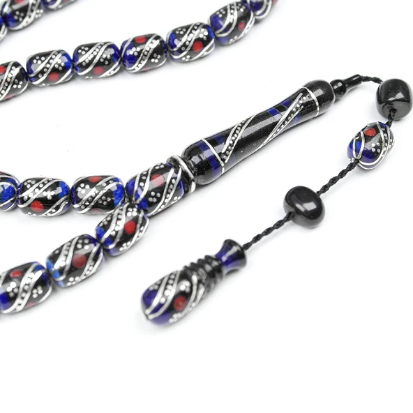 Oltu Taşı ve Galalith Kapsül Kesim Çift Çeşmi İşlemeli Tespih - Resim 4