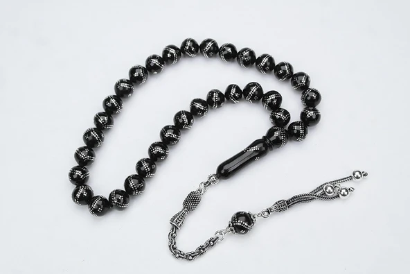 Oltu Taşı Küre  Model Çift Zikzak Dörtlü İşlemeli Tespih ürün görseli