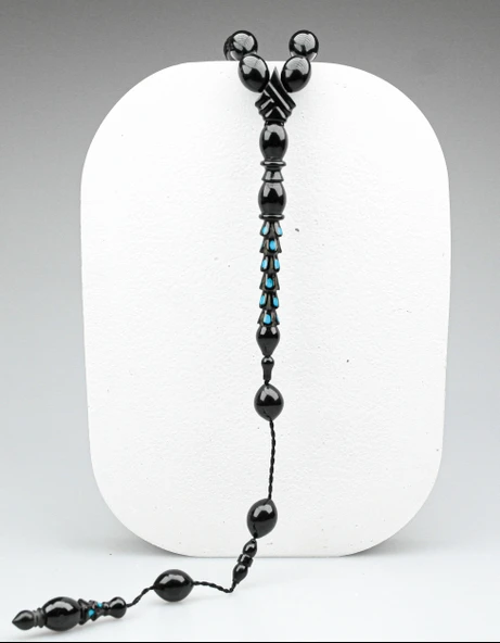 Oltu Taşı Özel Seri  Palmiye Desen İmame Oyma  İşçilikli Tespih - Resim 3