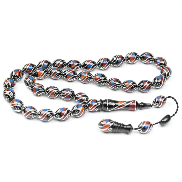 Oltu Taşı ve Galalith Beyzi Çift Çeşmi İşlemeli Tespih ürün görseli