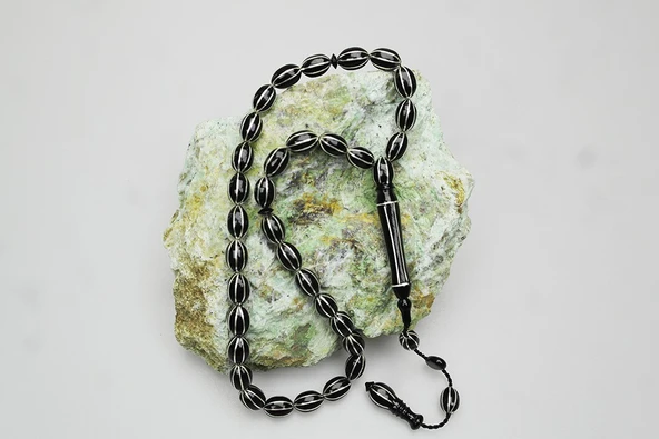 Oltu Taşı Sekizli İpten İpe Karpuz Dilimi Tespih - Resim 3