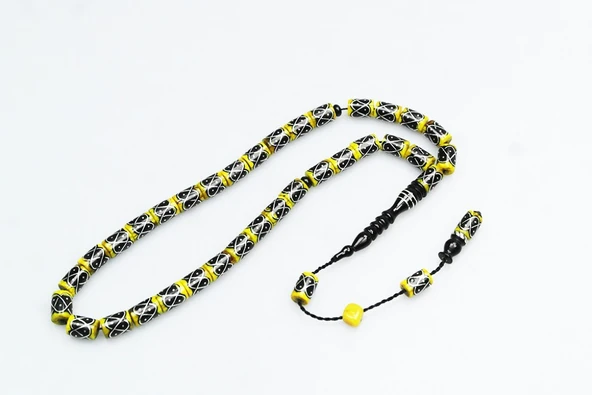 Oltu Taşı Ve Sarı Galalith Örgü İşleme Tespih ürün görseli