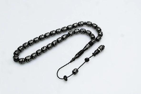 Oltu Taşı Çift Zikzak Tel İşleme Tesbih ürün görseli