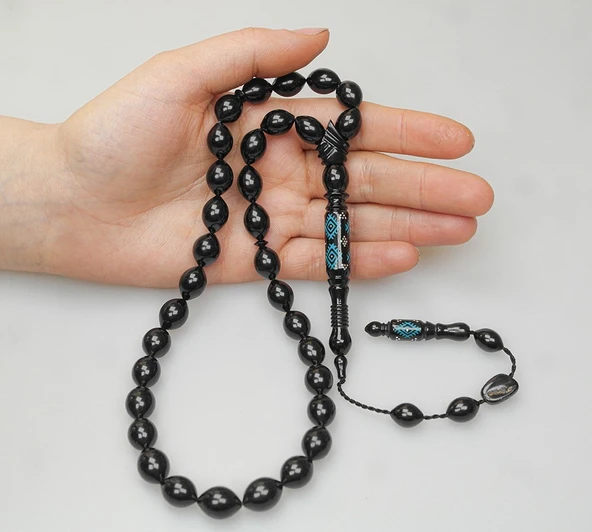 Oltu Taşı  Kilim Oyma İmame ve  Mine İşleme  Sade Tespih - Resim 3