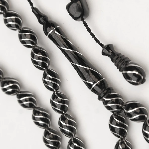 Oltu Taşı Çeşm-i Bülbül İşlemeli Tespih - Resim 3