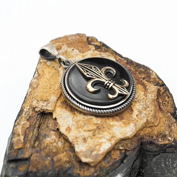 Opsidyen Taşlı Model Gümüş Erkek Kolye - Resim 2