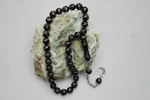 Tek Zikzak Kırmızı İşleme Tespih - Resim 2