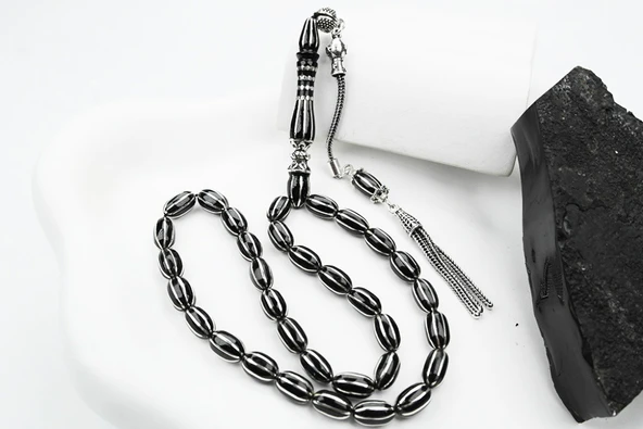 Oltu Taşı Beyzi Model Sekizli Karpuz İşlemeli Tespih - Resim 2