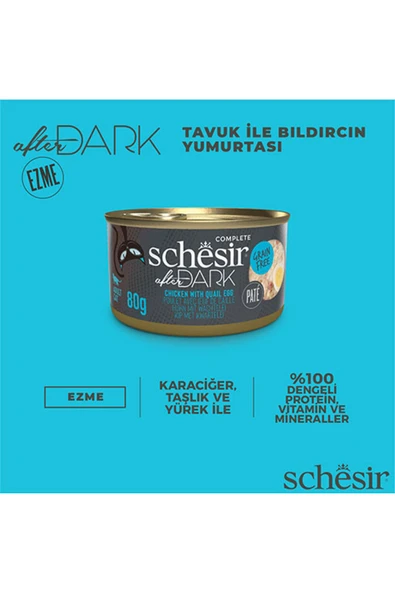 Schesir After Dark Pate Tavuk Etli Ve Bıldırcın Yumurtalı Tahılsız Yetişkin Kedi Konservesi 80 gr - 3